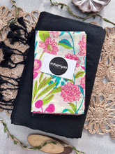 Black Handloom Cotton Saree With Flower Print Blouse